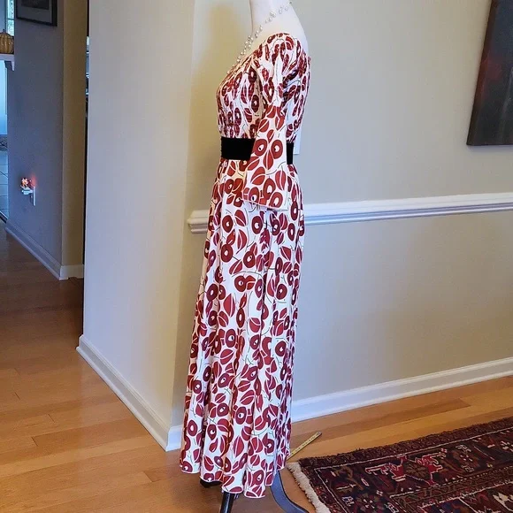 Beautiful boho maxi dress with 3/4 sleeve,  off shoulder, ruched top, full skirt - Picture 9 of 12